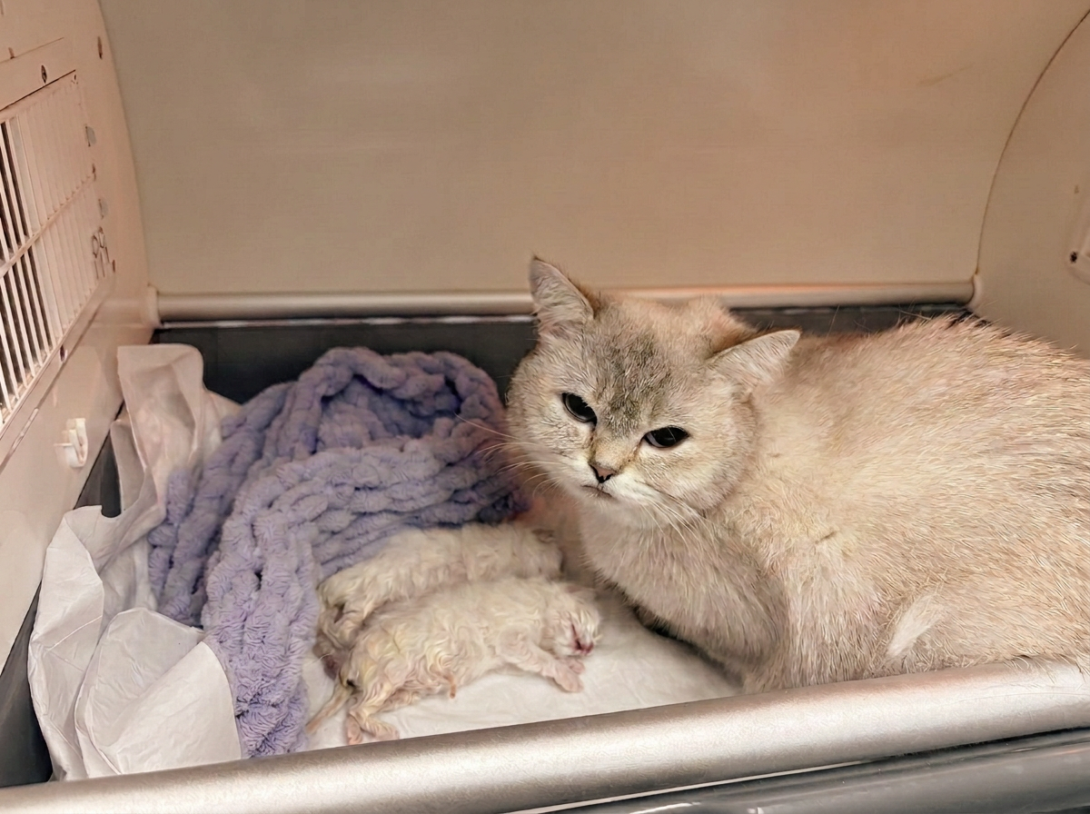 Sarıca Veteriner Kliniği Ümraniye — anne kedi yeni doğan yavrularının yanında